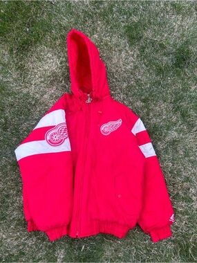 STARTER Red and White Hooded Jacket